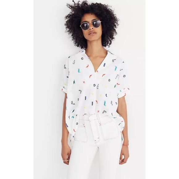 Madewell Summer Friday Embroidered Courier Button-Back Shirt Size XXL - Picture 1 of 10